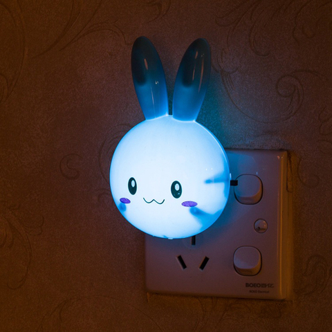 Lámpara LED de noche con dibujos de conejos para niños, 3 colores, luz de pared de encendido/apagado, AC110-220V, lámpara de mesita de noche con enchufe europeo y estadounidense, regalos para bebé ► Foto 1/6