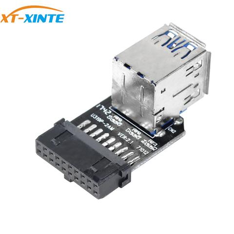 Adaptador de placa base de escritorio Connverter de 20 pines A doble USB 3,0, 19 pines/20P, encabezado A 2 puertos, conector USB 3,0 A hembra, lector de tarjetas ► Foto 1/6