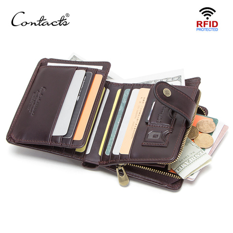 CONTACT'S-cartera de piel auténtica RFID para hombre, monedero pequeño con broche, billetera corta, cuzdan ► Foto 1/6