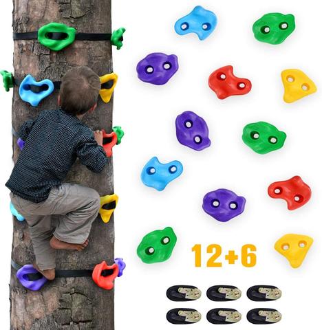 12 soportes de escalada de árboles Ninja para escalador de niños, rocas de escalada para adultos con 6 correas de trinquete para exteriores ► Foto 1/6