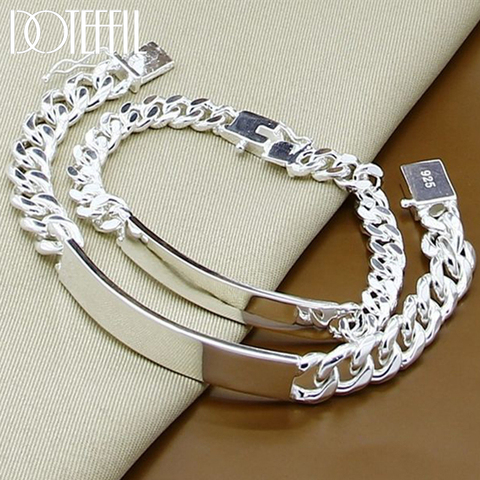 DOTEFFIL-pulsera de plata de ley 925 para hombre y mujer, 2 uds., cadena lateral lisa de 10mm, joyería para fiesta de compromiso ► Foto 1/6