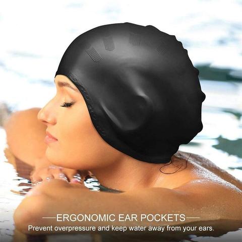 Gorros de natación impermeables para adultos, gorra de protección para oídos, de pelo largo, para natación, gran tamaño, de silicona ► Foto 1/6