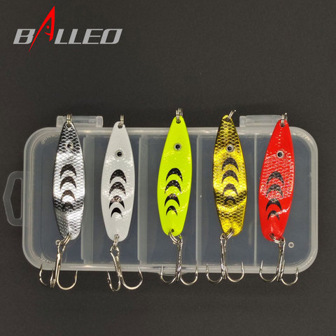 Balleo 5 uds/señuelo cuchara de Metal spinner atraer Kit Set 7g cucharilla de pesca señuelo lentejuelas con caja triple anzuelos de pesca cebo duro ► Foto 1/6