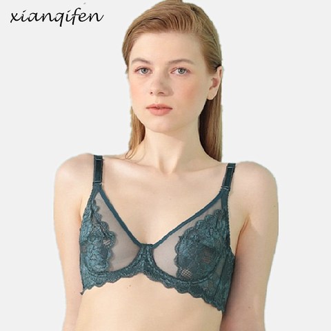 Xianqifen-Sujetador de talla grande con aros y encaje fino para mujer, bralette sexy, sostén pushup de malla floral, Copa ABCD ► Foto 1/6