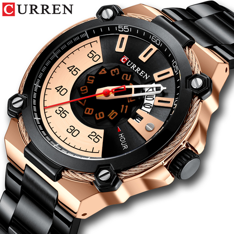 CURREN-relojes de negocios de acero inoxidable para hombre, reloj militar de cuarzo, informal, a la moda, con fecha automática, masculino ► Foto 1/6