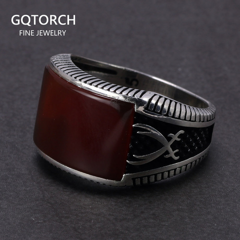 Garantizado 925 anillos de plata esterlina Retro Vintage turco anillos para hombre con piedra Rojo Negro ónix Ojo de Tigre joyería turca ► Foto 1/6