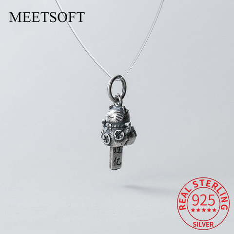 MEETSOFT-colgante de plata tibetana con forma de gato de la suerte, colgante con imagen de Animal, collar de decoración DIY, accesorios para fabricación de joyas, 925 ► Foto 1/6