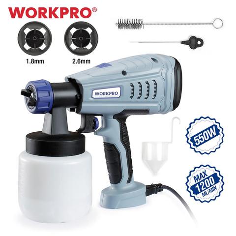 WORKPRO-pistola de pulverización de pintura eléctrica HVLP, 550W, 220V, pulverizador de pintura de alta potencia para el hogar, 2 boquillas para principiantes ► Foto 1/6