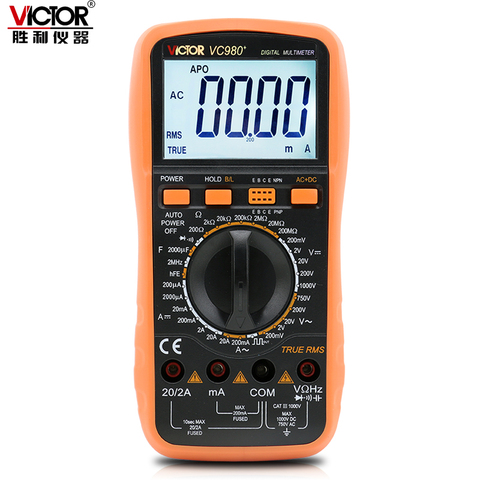 VICTOR VC980 + 4 1/2 valores eficaces auténticos multímetro Digital resistencia a la apnea capacitancia frecuencia DC AC probador de corriente de voltaje ► Foto 1/2