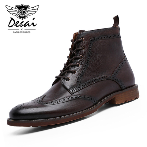 DESAI-Botas de Brock para hombre con cremallera mejorada, zapatos de negocios británicos tallados, Botines de cuero genuino ► Foto 1/6