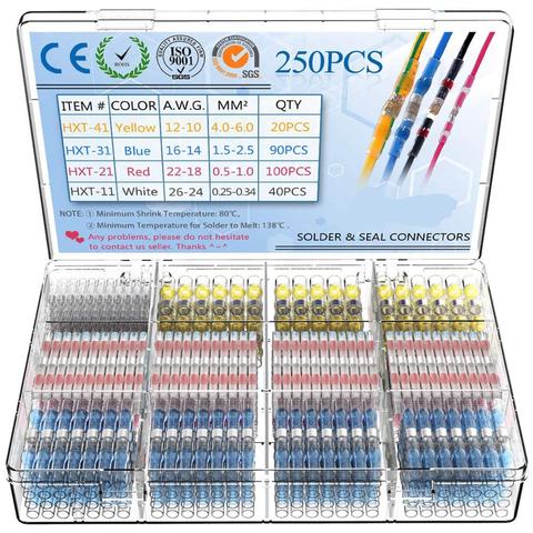 Terminales de conexión termorretráctiles mezclados Kit de conectores a tope aislados de cable eléctrico de tubo de envoltura de soldadura a prueba de agua, 50/100/250 Uds. ► Foto 1/6