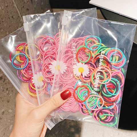 Coleteros elásticos básicos para niña, bolsa de 100 unidades, coleteros de colores, accesorios para el cabello para niña ► Foto 1/6