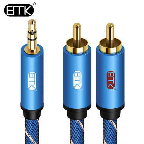 EMK-Cable divisor de Audio AUX de 3,5mm a 2 RCA, Cable de altavoz macho a macho, 2RCA, 1m, 2m, 3m, 5m, chaqueta trenzada, Cable de Audio MP3 2 RCA ► Foto 1/6