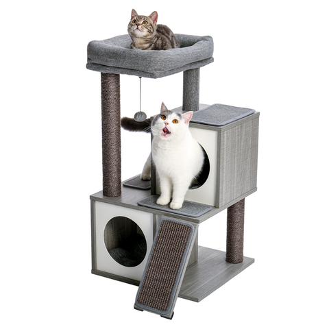 Torre para gatos moderna con árbol para gatos con postes para rascar cubiertos de Sisal, espacioso condominio y perca grande para gatos pequeños a medianos ► Foto 1/6