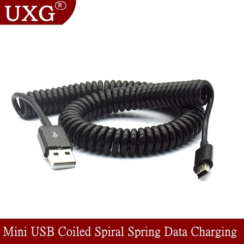 Adaptador de carga de datos en espiral, Cable USB 2,0 a Mini USB en espiral, 50cm/0,5 m 200cm/2m ► Foto 1/6