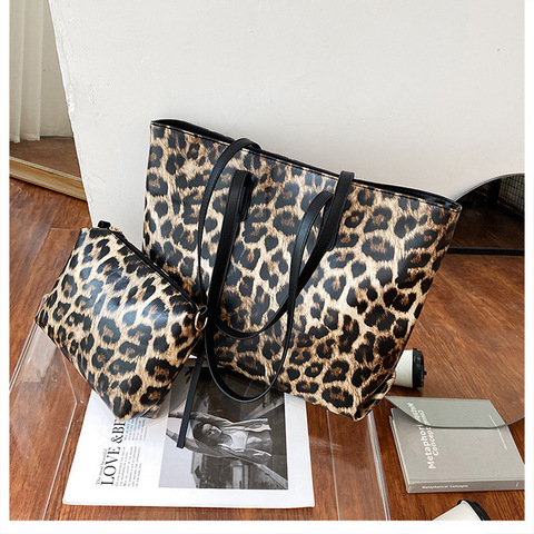 Bolso de mano compuesto con estampado de leopardo para mujer, bandolera de piel sintética de gran capacidad, 2022 ► Foto 1/6