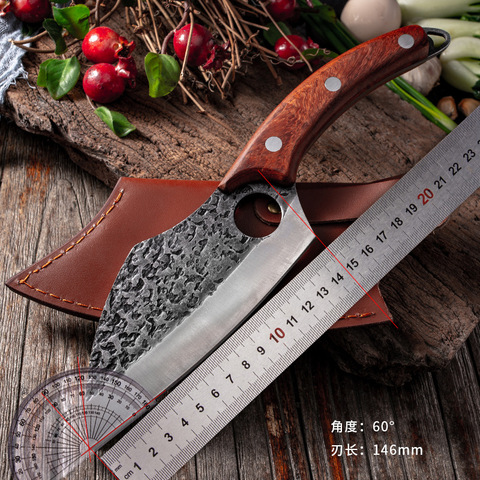 Cuchillos de cocina de deshuesar, cortadores de carne hechos a mano, cuchillo de Chef, cuchillo de carnicero, cortador de cuchillos de cocina con funda ► Foto 1/6