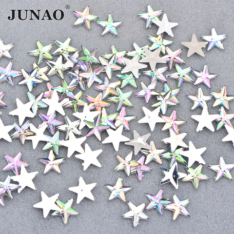 JUNAO 100 Uds 10mm Cristal AB decoración de estrella calcomanías de imitación de diamante Flatback piedras apliques NO CALIENTE arreglar Strass ropa artesanía ► Foto 1/6