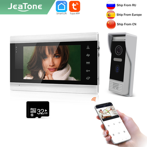 Jeatone-intercomunicador de vídeo inalámbrico para el hogar, Monitor interior de 7 pulgadas, timbre con detección de movimiento y cámara al aire libre, Tuya smart phone7 ► Foto 1/6