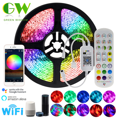 RGB tira de LED de 5050 2835 cinta de tira de neón 5m 10m 15m 20m tira de luz LED RGB + Wifi controlador de Música + adaptador de alimentación de 12V ► Foto 1/6