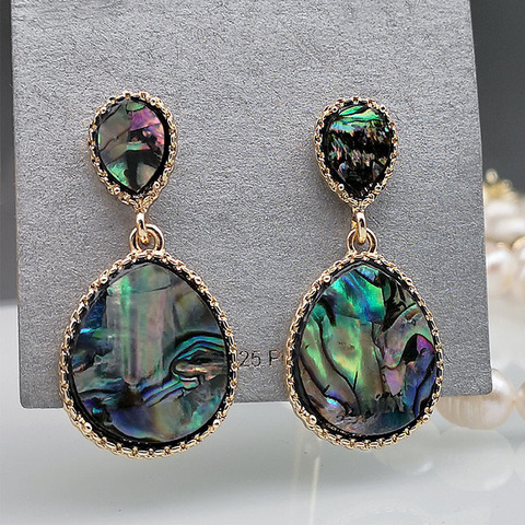 Pendientes de gota de agua con concha de abulón oceánico para mujer, joyería de Color dorado, Piercing azul y verde marino, aretes bohemios ► Foto 1/6