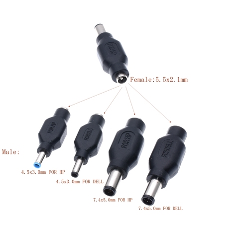 4,5x3,0mm/7,4x5,0mm CC macho a 5,5x2,1mm CC hembra enchufe adaptador conector para DELL para HP ► Foto 1/6