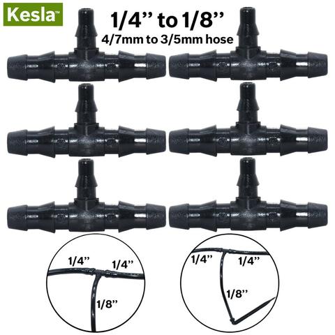 KESLA 50 Uds de riego por goteo de 1/4 a 1/8 pulgadas de púas Conector en T adaptador para 4/7mm a 3/5mm MANGUERA DE AGUA reparación de tuberías herramienta de jardín ► Foto 1/6