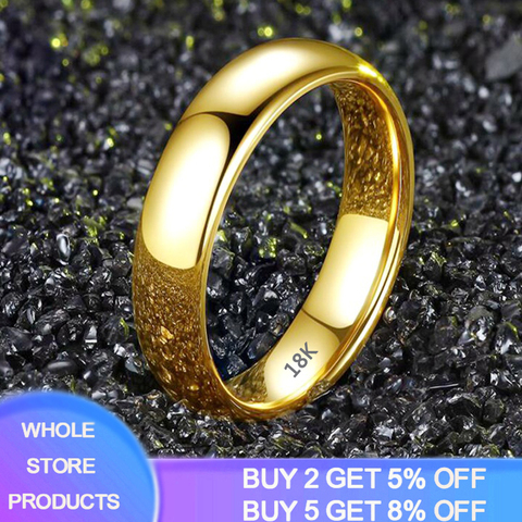 YANHUI-Anillo de boda redondo Simple de 4mm, sortija de acero inoxidable sólida Original, oro de 18K brillante, para mujeres y hombres, regalo de pareja ► Foto 1/6