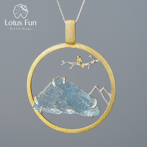 Lotus Fun-Colgante para collar plata de primera ley piedra ave para mujer, joya sin cadena, plata esterlina 925, pájaro en rama, diseño creativo, hecho a mano ► Foto 1/6