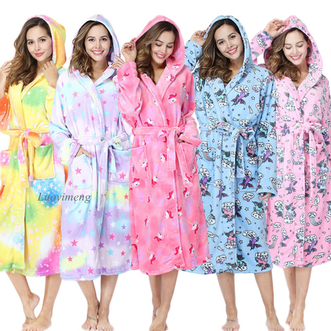 Bata de baño de franela para adultos y mujeres, ropa de dormir de Animal, albornoz de unicornio, traje de baño, pijama de mujer, vestido de forro polar Coral ► Foto 1/6