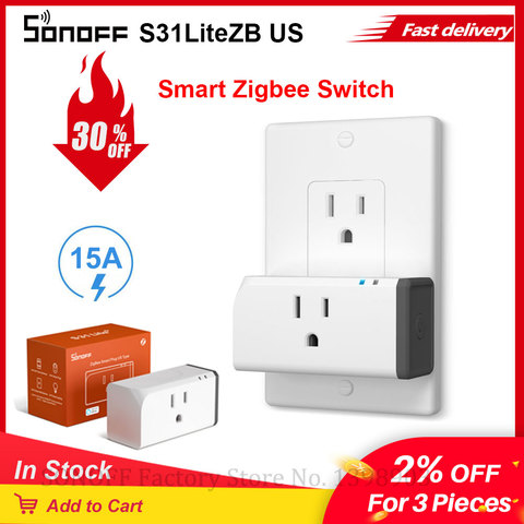 SONOFF-enchufe inteligente Itead S31 Lite ZB Zigbee, enchufe de 15A US, enchufe Zigbee, interruptores que funcionan con Control de voz, Hub DE SmartThings, Alexa ► Foto 1/6