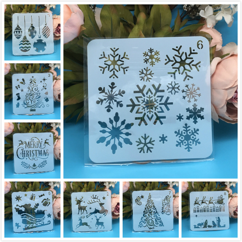 8 unids/set 5 pulgadas Feliz Navidad copo de nieve DIY capas plantilla para pintura libro de recortes colorear relieve álbum de plantilla ► Foto 1/6