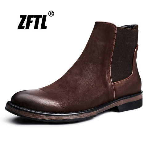 ZFTL nuevos hombres Chelsea botas de los hombres Botines de cuero genuino de los hombres Retro de estilo británico zapatos casuales de los hombres botas tipo martins 166 ► Foto 1/6