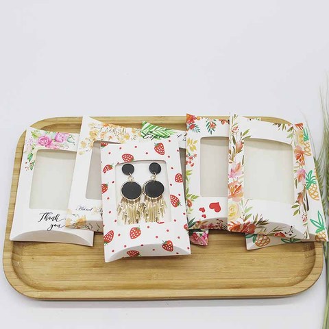 Caja de Nueva almohada con ventana para joyería, collar y pendientes, diseño de flores, caja de regalo, 10 unidades/lote, 12,5x8x2cm ► Foto 1/6