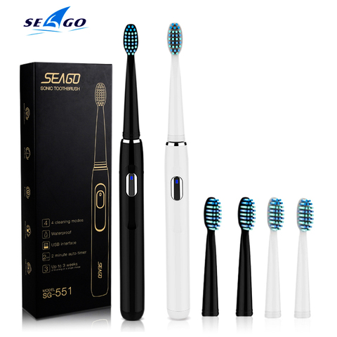 Seago-cepillo de dientes eléctrico sónico, SG-551 con cabezales de repuesto, 4 modos de limpieza, operación de una tecla, vibración Sónica, cepillo resistente al agua ► Foto 1/6