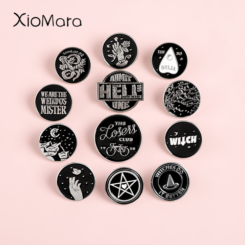 Pines de esmalte redondo Punk para Halloween, insignias de mago, brujería, bruja mágica negra, broches de solapa ► Foto 1/6