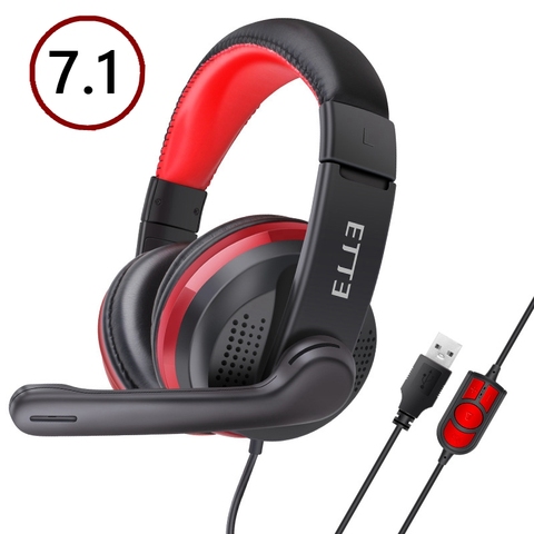 Auriculares de equipo estéreo para jugador, dispositivo con micrófono para PC, cancelación de ruido, para videojuegos, con conector USB, para música, 7,1 ► Foto 1/6