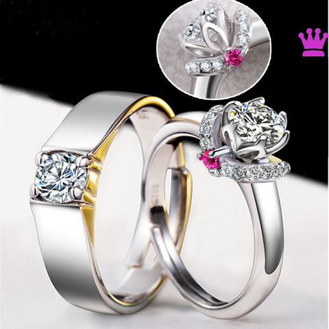 Conjunto de 2 anillos de compromiso clásicos para parejas, joyería chapada en plata CZ, anillo elegante de cristal para mujer, regalo del Día de San Valentín para hombre ► Foto 1/6