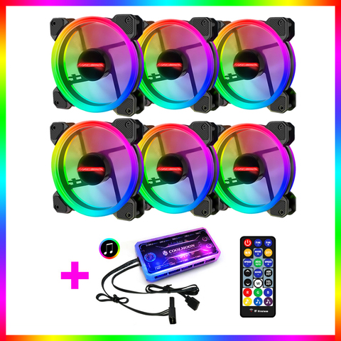 Coolmoon-ventilador con cubierta de 120mm, 6 ventiladores con controlador de música, compatible con AURA SYNC, Enfriador de ordenador, RGB, ventilador con cubierta s ► Foto 1/6