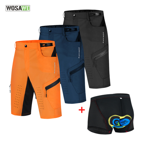 WOSAWE Pro de hombres MTB bicicleta de montaña Gel acolchado pantalones cortos de ciclismo bicicleta Shorts pantalones con bolsillos con cremallera transpirable ligero ► Foto 1/6