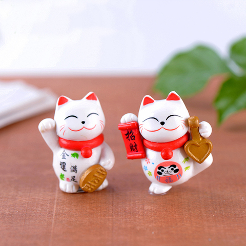 Figura de gato de la suerte, 2 uds., figura de Animal de dibujos animados, decoración para el hogar, figura en miniatura para decoración de jardín, accesorios, figuras artesanales ► Foto 1/6