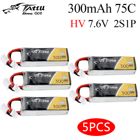 5 uds batería TATTU Lipo 300mAh 7,6 V 75C 2 con PH2.0 conector de clavija para RC Dron de carreras con visión en primera persona Quadcopter ► Foto 1/5