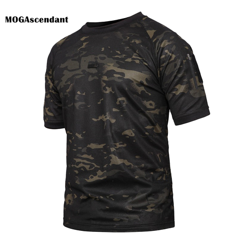 Camiseta de camuflaje táctico para hombre, camiseta de combate del ejército de secado rápido, camiseta informal de camuflaje transpirable con cuello redondo, camiseta militar de talla grande 5XL ► Foto 1/6