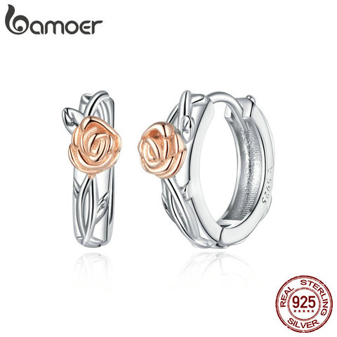 Bamoer auténtico rosa de plata esterlina 925 de la vid, pendientes para las mujeres y los hombres de plata 925 joyería de plata de moda SCE971 ► Foto 1/6