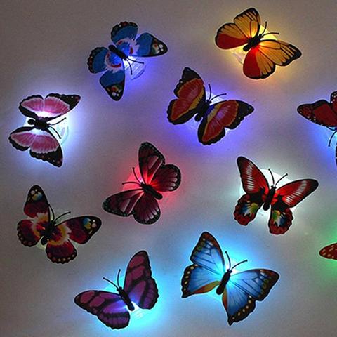 Luces LED de noche de colores para Mariposa luminosa, pegatinas decorativas para lámpara de boda, regalos pequeños, juguetes que funcionan con batería ► Foto 1/6