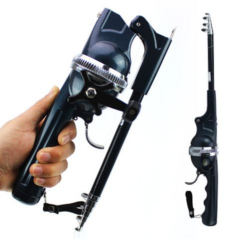 Mini caña de pescar telescópica plegable de 134CM, Combo de carrete de fibra de vidrio, señuelo, caña giratoria, juego de aparejos de pesca ► Foto 1/6