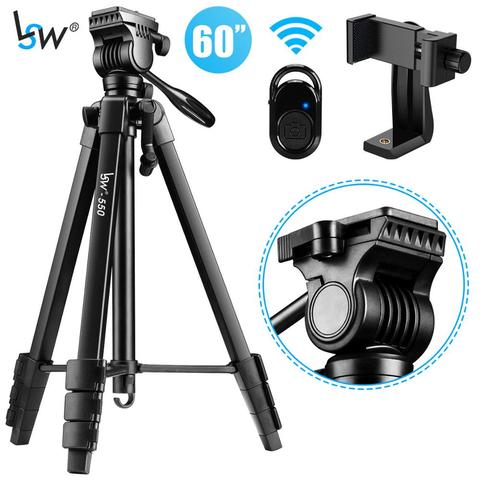 Trípode de cámara 60 pulgadas/152cm para DSLR/SLR, cabezal fluido más suave profesional trípode ligero para teléfono con soporte para teléfono y mando a distancia ► Foto 1/6