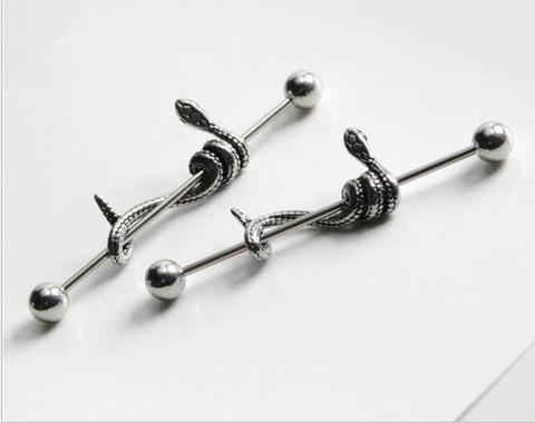 1 Uds Acero quirúrgico serpiente Industrial Barbell pendiente de cartílago de hélice joyería Piercing del cuerpo Oreja anillo 1 1/2 pulgadas 38mm ► Foto 1/6