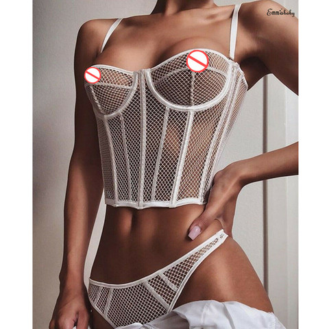 Conjuntos exóticos de malla con perspectiva de encaje para mujer, ropa de dormir Sexy para muñeca sexual, ropa interior transparente con agujeros, 2 uds. ► Foto 1/5