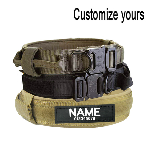 Collar de perro con etiqueta de perro, Collar de perro grande táctico militar ajustable de Nylon con mango de entrenamiento, Collar personalizado para mascotas ► Foto 1/6